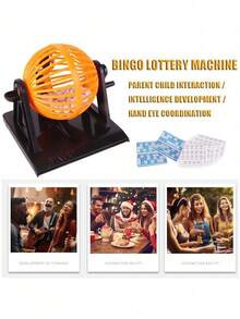 Nuevo juego clásico de mini bingo y lotería con máquina giratoria con 90 números y 12 tarjetas, para familias, fiestas, reuniones y juegos de bebida - Negro - Ver 3