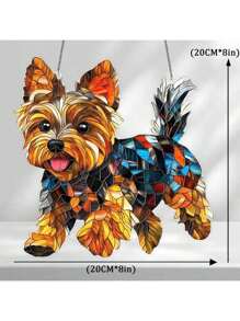 Yorkshire Terrier Acrylic Glass Hanging Decoration - 8" X 8" Hanging Suncatcher, Suitable For Windows, Cars And Home Decor - Animal Themed Birthday Gift For Dog Lovers - Durable Art Wall Decor For Garden, Porch, Bedroom, Office
