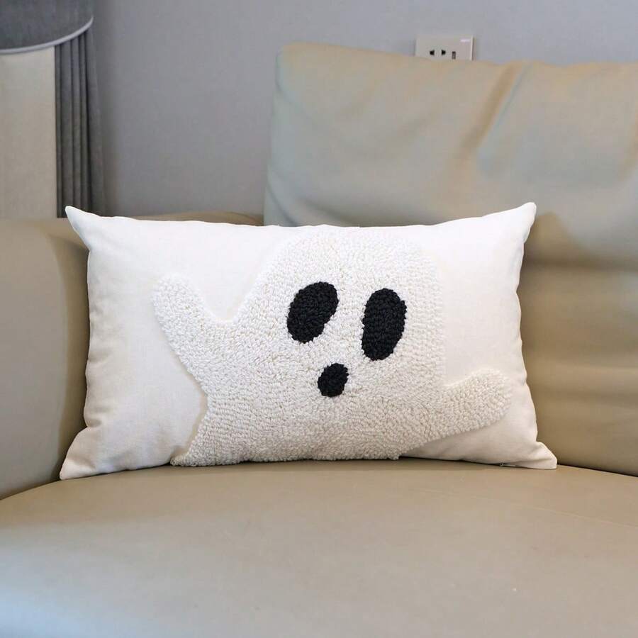 Funda de almohada de Halloween con bordado de fantasmas, funda de cojín suave, protector de almohada para decoración de sofá del hogar. - color - Ver 1