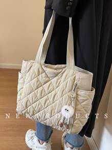New Fashion Large Capacity Quilted Diamond Design Double Handle Shoulder Tote Bag, Lightweight And Portable, Women's Wallet, Suitable For Outdoor Travel In Summer, Decorated With Animal Pendants, Travel Essential Backpack