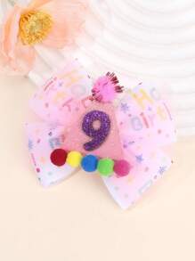 1 pieza Lazo para el cabello de cumpleaños feliz para niñas, diadema con brillo de número de cumpleaños, clip de cocodrilo con pompón, horquillas lindas y dulces para el día del cumpleaños, accesorios para el cabello de adolescentes