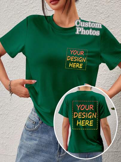 Camiseta personalizada para mujer - Agrega tu foto (paisaje/insignia/pareja/familia/selfie/mascota, etc.), impresión personalizada en el frente y la espalda, diseña tu camiseta impresa personalizada como regalo para tu novia, camiseta de pareja, etc., también adecuada para aniversario, Día de San Valentín, Día de la Madre, cumpleaños, vacaciones. Personaliza la camiseta de hombros rectos, blusa de mujer, camiseta con patrón personalizado, camiseta de manga corta para mujer, regalo personalizado de verano