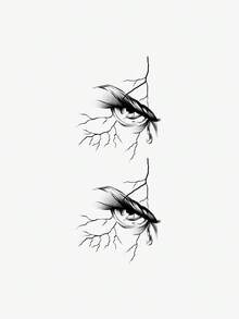 1 pieza Tatuaje temporal de hombre con diseño de ojo abstracto gótico y estampado botánico, adecuado para aplicar en el brazo, resistente al agua y al sudor, dura de 7 a 14 días - Negro - Ver 2