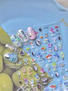 1 Bogen Cartoon Sommer Dessert Thema Nagel Aufkleber Muschel, leichte, bunte Trauben, Bananen, Kirschen, Obst, Eis Cream selbstklebende Slider Nagel Dekals