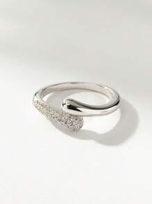 Ewell stilvoller, eleganter, minimalistischer 925er Sterlingsilber-Zierring mit kleinen Zirkonia an zwei Seiten für Damen, Alltags-Tragbarkeit