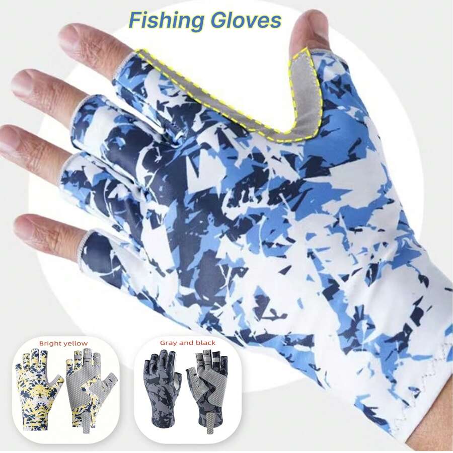 Wear-Resistant Anti-Slip Sunscreen Sweat Breathable Anti-Slip Anti-Spike Tiger Outdoor Fishing Equipment Half-Finger Sea Fishing Fishing Gloves Summer Sunscreen Ice Silk Fishing Gloves Outdoor Sports