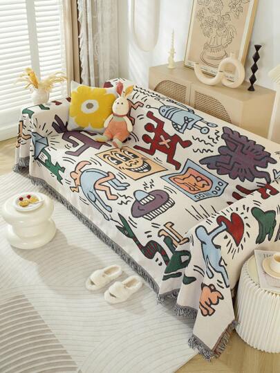 1pc Jacquard Outdoor Picnic Blanket, Camping Mat, Portable Ground Mat, Lawn Pad, Multi-Purpose Tablecloth, RV Throw, Sofa Cover, Nap Blanket, Reversible Four-Season Sofa Slipcover