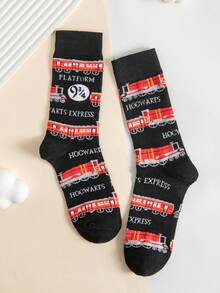 Harry Potter 1 双男士创意时尚袜子，舒适透气中筒袜，女士过膝长袜和趣味袜子，袜子礼物，秋季袜子 - 彩色 - 查看 2