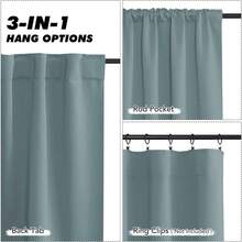 Local Delivery Black Blackout Curtains 63 Inch Length, Room Darkening Thermal Insulated Noise-Reducing Black Out Curtains For Bedroom Living Room Windows, Back Tab Rod Pocket, W52 X L63 Inches, 2 Panels - 霧霾藍 - 查看 3