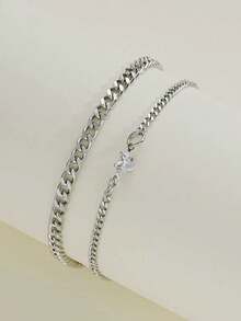 Conjunto de 2 pulseiras de casal em formato de coração de aço inoxidável simples, decoração para datas festivas e joias combinando