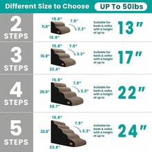 New Dog Stairs For All Dogs, 15.8 In H 3 Step Curved Dog Ramp For High Bed And Couch, Foam Dog Ramp   Non-Slip Waterproof Fabric Cover, Pet Stairs For Pets Joints, Brown - Brown 22.4x 15.8x 15.8 - View 5