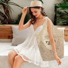 Hatisan Straw Beach Bag For Women Summer Woven Beach Tote Bag Shoulder Handbags Boho Bag - A-米色 - 查看 6