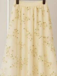 New Elegant Party Tulle Skirt With Rhinestones - Dorado - Ver 2