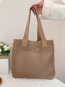 Summer Vacation Beach Bag, Large Capacity Shoulder Bag, Elegant Ladies' Fashion Shoulder Bag, Crochet Travel Bag, Travel Essential, Mother's Day Gift, Bridesmaid Gift Bag, College Student Lunch Bag, Business Women , Beach Bag - Beige - View 14