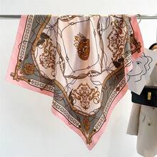 1条女士新款90厘米大方巾，复洛克风格仿丝提花头巾/披肩，百搭连衣裙 - 多色 - 查看 11