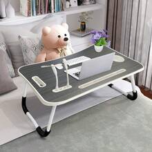 Foldable Computer Desk For Couch - Laptop Stand W/Cooling Fan, Eye-Care Light & Storage Drawer - Black - View 1