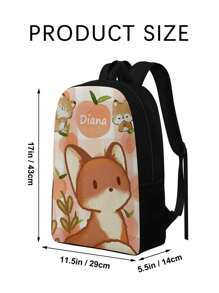 Zaino personalizzato con volpe carina, di grande capacità, in stile fresco, borsa per studenti con nome personalizzato, zaino adorabile con volpe con ampio spazio, adatto per pendolarismo quotidiano e scuola