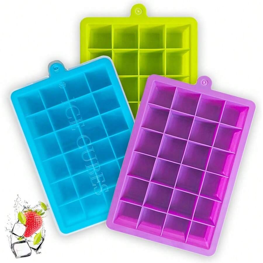 Ice Cube Tray, 3 Pack Silicone Ice Tray Easy-Release Flexible 15 Ice Cube Molds, Stackable Ice Trays For Freezer, Ice Cube Size 1.2 IN For Cocktail, Whiskey, Juice, Baby Food,