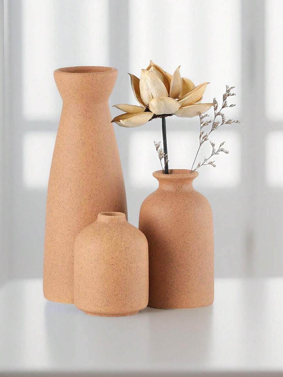 1pc/Set Of 3pcs Minimalist And Simple Flower Vase, Nordic INS Style Home Decoration Floral Vase For Living Room, Bedroom, Tabletop Decor - Mocha Brown - View 1