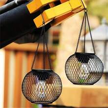 1pc/2pcs Solar Powered Iron Mesh String Light, Suitable For Yard Lamp, Hanging Outdoor Waterproof Garden Metal Hanging Lamp, Landscape Light - Black - View 2