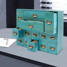 Old Style Medicine Cabinet, Dressing Table Storage Box, Wooden 14 Drawer Storage Box - Màu xanh lam - Xem 2