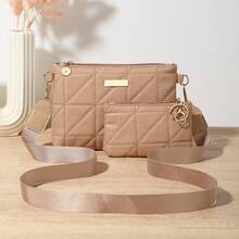 2 件套春季新款三角形刺绣迷你手提包，时尚百搭编织肩带包，休闲简约女士钱包