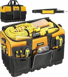 Bolsa de herramientas de apertura ancha, bolsa de herramientas de electricista muy resistente, organizador de almacenamiento de herramientas con base rígida impermeable, amarillo/negro, 45,7 - 20 pulgadas (50 cm) - Ver 1