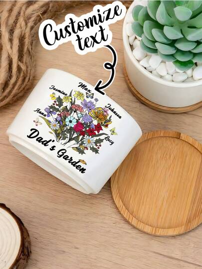 Personalisierte Blumen-Muster Pflanzentöpfe können mit mehreren Namen personalisiert werden, personalisierte Pflanzentöpfe aus Keramik mit Blumen-Motiv, Zimmerpflanzentöpfe mit Ablauflöchern, moderne minimalistische Pflanzenbehälter für Gartendekoration