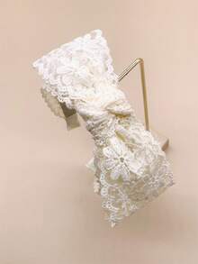 1 pièce Bandeau pour femme avec nœud en dentelle, élégant et doux pour le campus. Convient comme accessoire pour cheveux, serre-tête, cerceau pour cheveux, pour les femmes. Accessoire de beauté et de maison pour les cheveux. - Beige - Voir 3