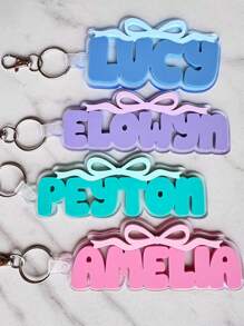 Bow Backpack Tag, Bag Name Charm, School Nametag, Lunch Bag Tag, Girls Backpack Name Tag, Preschool Keychain, Diaper Bag Tag, Multi-Functional, Ornamental, Letter, Stylish, Modern, Colorful, Cute, Adorable, Casual, Custom, Personalised, Unique, Customized, Ideal Gifts For Him, Ideal Gifts For Her