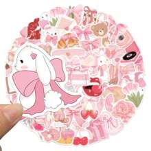 50pcs Pink Cartoon Y2K Aesthetic Stickers, Cute Animal Vinyl Waterproof Retro Stickers For Laptop, Phone, Car, Skateboard, Water Bottle, Scrapbook, Computer, Diary - B - View 6