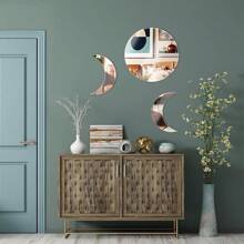 7 Stücke Mond-Phasen Acryl-Wandaufkleber, abnehmbare Acryl-Spiegel-Wandaufkleber für Zuhause, Wohnzimmer, Schlafzimmer, Dekoration (Silber) (Stil 1) Spiegel Wand Wanddekoration Zimmer Dekoration Wandspiegel Spiegel für Zimmer Heimdekoration Badezimmer Dekoration Wohnzimmer Dekoration