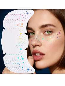 6 张带雀斑的全息贴纸；心形雀斑纹身贴纸；闪光贴纸；防水临时纹身贴纸；带有闪光星星心形圆点图案；派对节日日常化妆品，美容增强。 - 彩色 - 查看 4