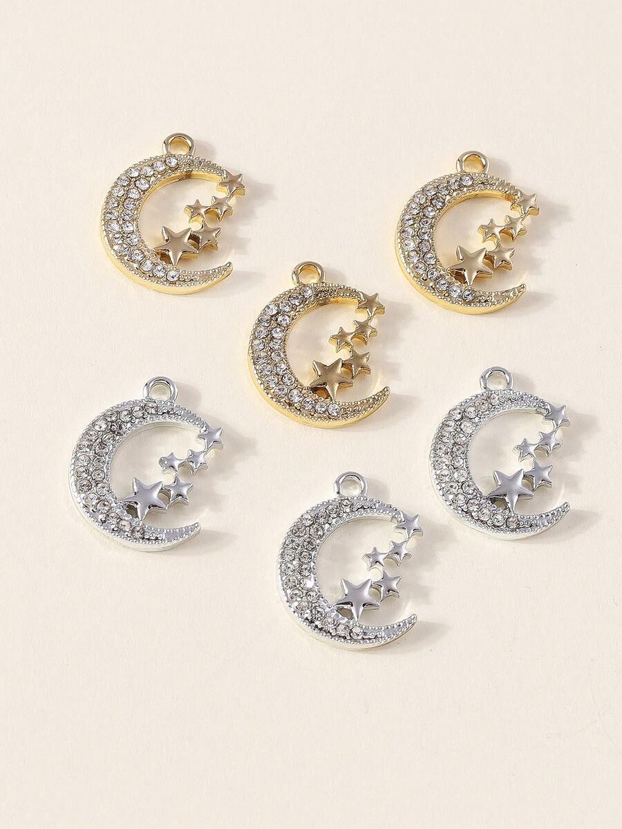 10 piezas/paquete Accesorio creativo con colgante de luna hueca y conejo, collar y llavero DIY