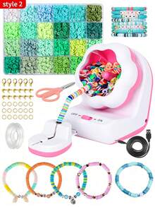 1 caja Cuentas de arcilla polimérica de 3 mm con forma de arroz y kit de rotador - Rotador eléctrico de cuentas para hacer joyas, con 24 cuentas de arcilla de colores vibrantes y accesorios para joyas, empacado en una caja de regalo para fabricar cinturones, pulseras o collares