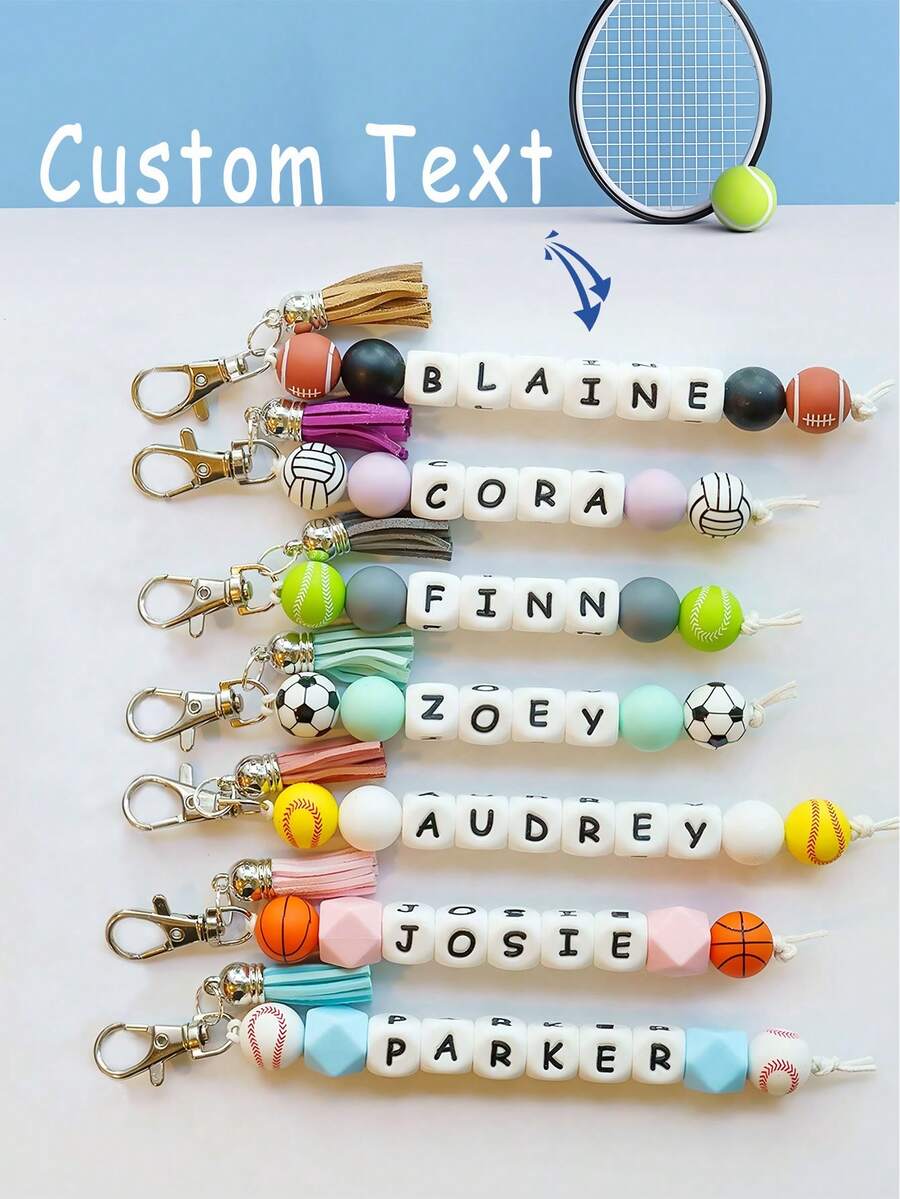 1pc Personalized Sports Name Keychain, Sports Backpack Pendant, Customized Name Keychain, Football/Volleyball/Basketball/Tennis Keychain