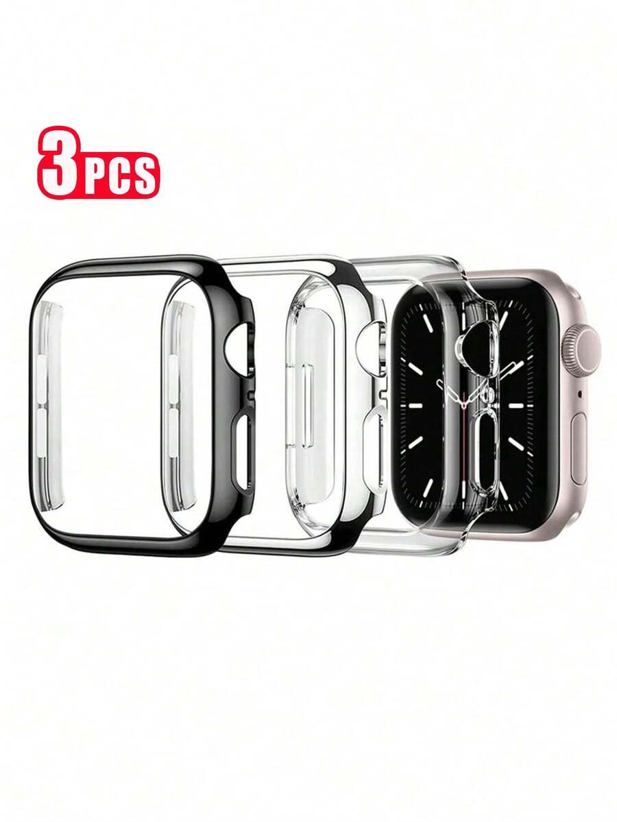 3pcs/Set Hollow Apple Design PC Hard Case Compatible With Apple Watch 10th Gen, Fit For 38/40/41/42/44/45/49mm Apple Watch Ultra/SE/8/7/6/5/4/3/2/1