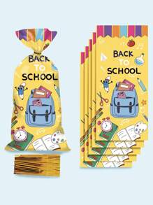 100/50 Stücke transparente Cellophan Süßigkeiten Geschenktüten, im Großpackung, mit Twist Verschlüssen, geeignet für Einschulungsparty Dekorationen, Willkommen zurück zur Schulbus Geburtstags Party Gastgeschenke