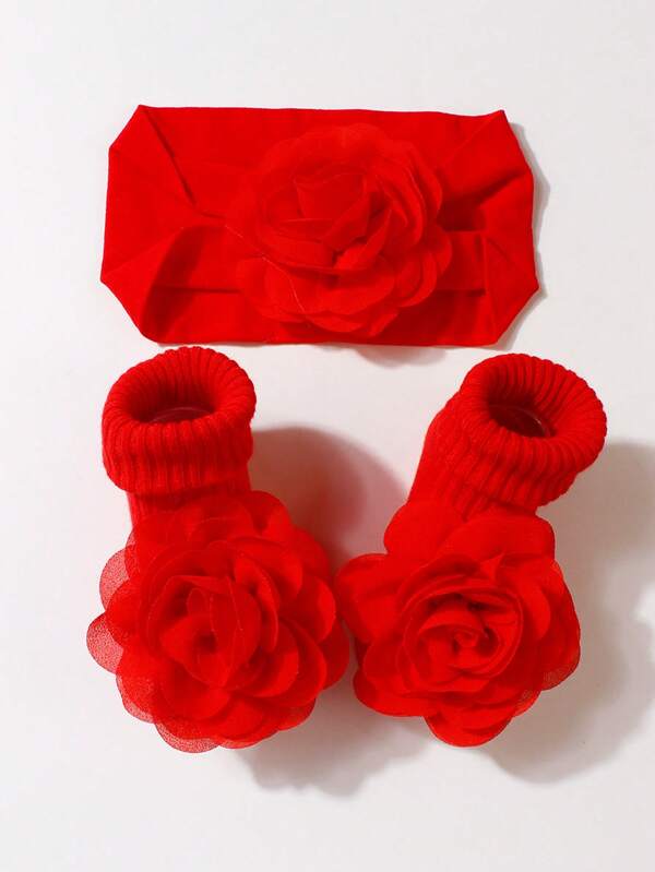 1pc Nylon Flower Headband And 1 Pair Baby Socks, Suitable For Daily Use, Fits 0-2 Years Old