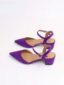 Fall/Winter 2025 Women's Spring/Summer New Open Back Low Heel Fashion Shoes, Versatile Suede Pointy Toe Elegant Solid Color Outdoor High Heel Sandals,Elegant,Women Pumps,Elegant,Pointed Heels - Purple - View 6