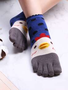 1 Pair Colorful Cartoon Turkey Five Finger Mid-Calf Split Toe Socks, Suitable For Daily Wear, Party, Performance Matching, Gift