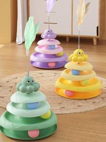 1 件 3 层旋转宠物逗猫玩具，益智轨道塔猫玩具，适用于室内猫互动球玩具，羽毛棒玩具