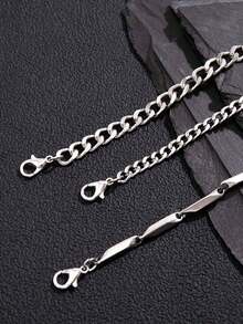 3pcs/Set Men's Minimalist Stainless Steel Bracelet, Multi-Layer Casual Bracelet For Daily Wear, Jewelry Gift For Boyfriend, Father - Silver - View 6