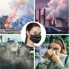 [50片]黑色一次性口罩，3层成人口罩，弹性耳环口罩，透气舒适，耳挂式，适用于家庭、办公室、学校、户外，一次性耳挂，居家、旅行、办公室、学校、工作、户外 - 黑色 - 查看 9