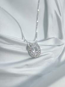 WOMEN'S NECKLACE IN OVEAL MICRO-ZIRCONIA PLATED IN 18K GOLD SILVER. - 銀色 - 查看 2