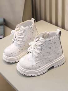 1 Paar unisex weiche, rutschfeste Stiefel, vielseitig modische Kinder-Knöchelstiefel mit Seitlichem Reißverschluss, glänzend lederene wasserfeste römische Schnürstiefel für Babys, geeignet für Frühling, Herbst und Winter