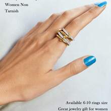 2025 Neuer Edelstahl-Interlocked Full Zirkonia Triple Circle Ring, Mehrfarbig, Mehrfachelemente Design, Catwalk Stil, geeignet für Party, Freizeitkleidung