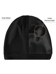 Women's Satin-Lined Sleep Cap, Adjustable Elastic Turban Hat - A - View 2