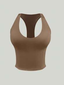 Women's Racerback Quick-Drying Fitness Crop Top Outdoor Running Sports Yoga Top - Brown - View 3
