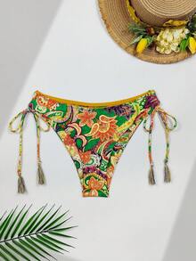 2pcs/Set Sexy Backless Allover Print Bikini Set, For Beach, Vacation, Summer - Green and Yellow - View 6